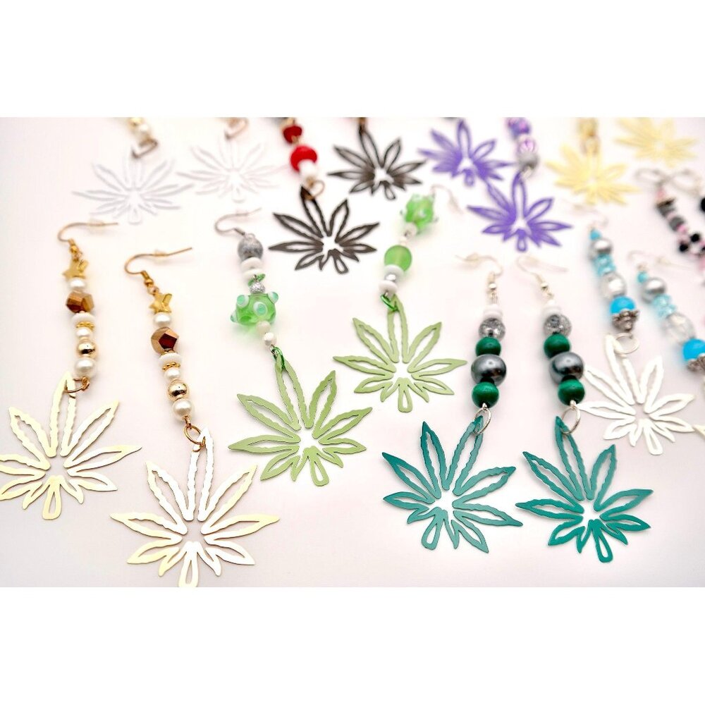 Colorful 420 Leaf Earrings